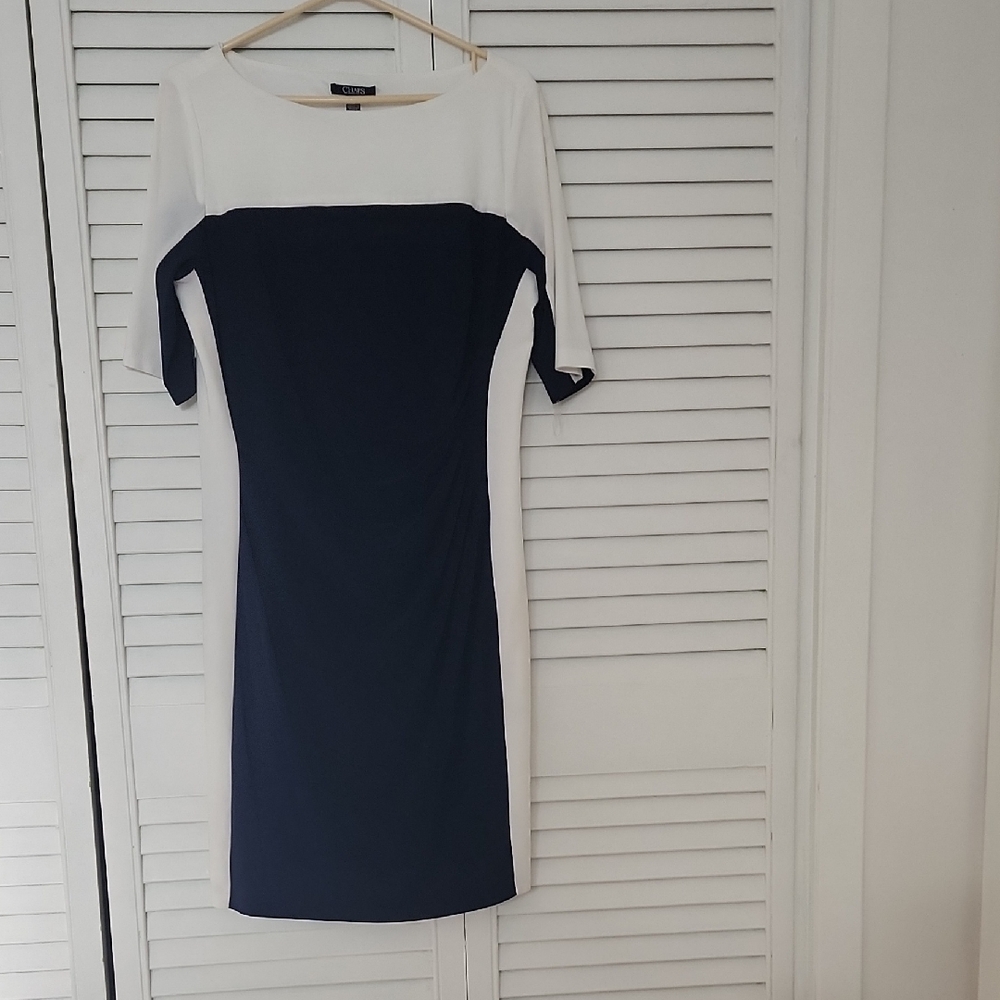 Chaps Elegant Navy and White Women's Dress. Perfect Wedding Guest Dress.